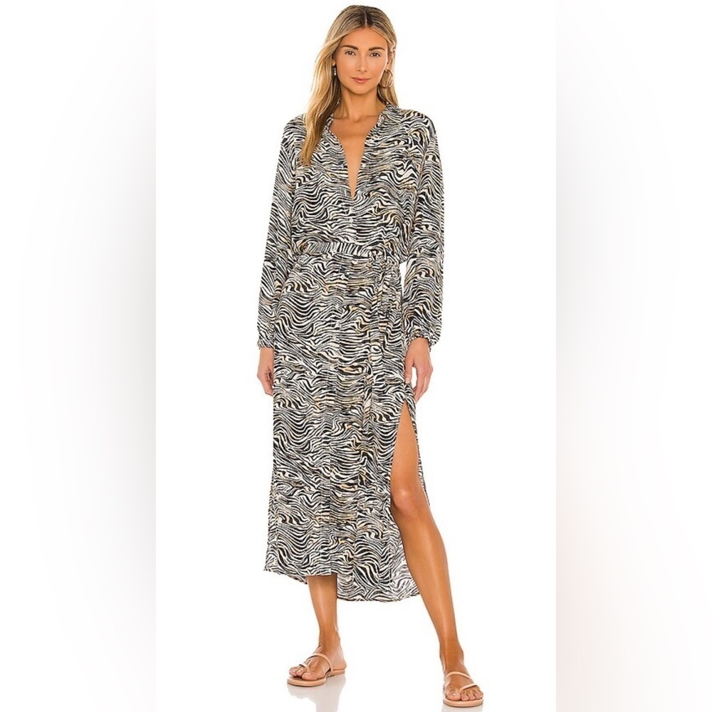🎀 L*SPACE collared belted button up Avalon Dress in Animal Instinct small maxi